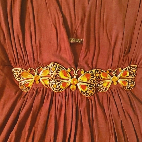 Marine Blu Y-2K Brown Tunic. Gold Butterfly Waist Size L - Picture 2 of 6